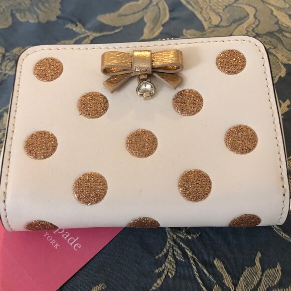 NEW cute Kate Spade New York Wrapping Party Small Zip Cardcase in Parchment/Gold - Picture 14 of 14